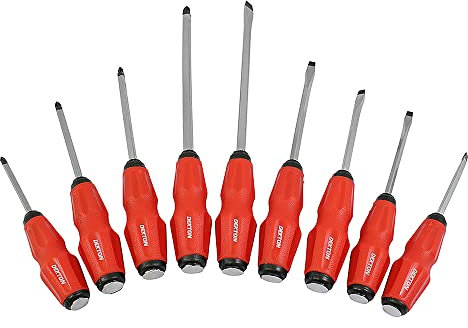 Dekton 9pc Soft Grip Go Through Screwdriver Set - Impact Cap And Thru-blade Suitable For Hammer Blows| Magnetic Tips Help To Stop Slipping And Can Be Used To Pick Up Screws| Soft Feel Grip For Comfort