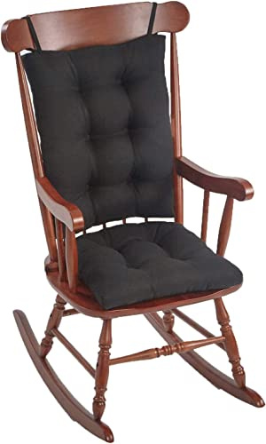 Klear Vu Omega Non-Slip Rocking Chair Cushion Set, Assembled in USA, Thick Padding & Tufted Design, Includes Seat Pad & Back Pillow with Ties, 17x17 Inches, 2-Piece Set, Solid Midnight Black