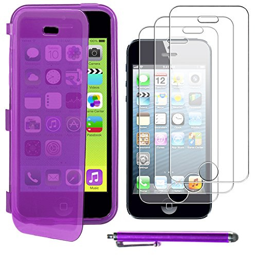 ebestStar - Coque Compatible avec iPhone 5C Apple Etui Housse Silicone Gel Portefeuille + Stylet + 3 Films d'écran, Violet [Appareil: 124.4 x 59.2 x 9mm, 4.0'']