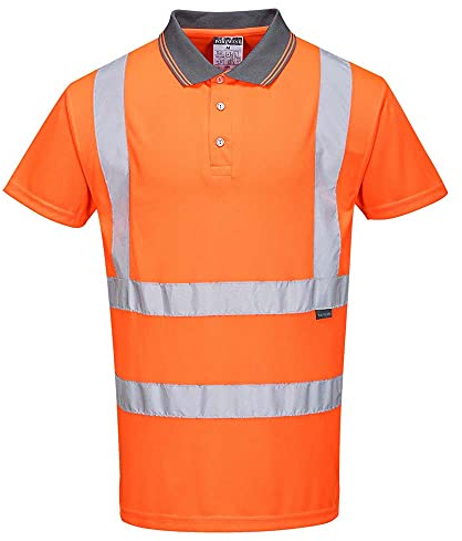 Portwest RT22 Mens Hi Vis Polo Shirt Short Sleeve Reflective Safety Breathable Lightweight Workwear, Medium Orange