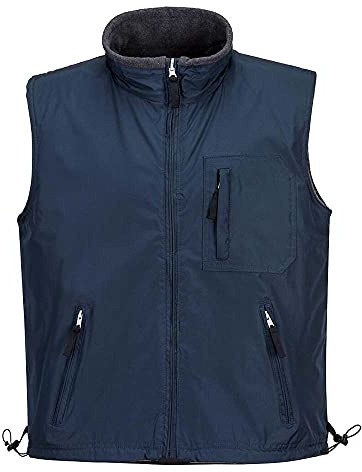 Portwest S418 RS Reversible Bodywarmer Water Resistant Machine Washable | Navy, Small, Fleece Lining, PVC Coated, Drawcord Adjustable Hem, Zipped Pockets, Phone Pocket, Five Pockets, Workwear