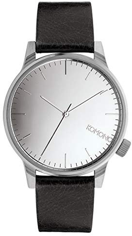 KOMONO Winston Mirror Silver Japanische Analoge Quarzuhr für Herren mit Lederarmband