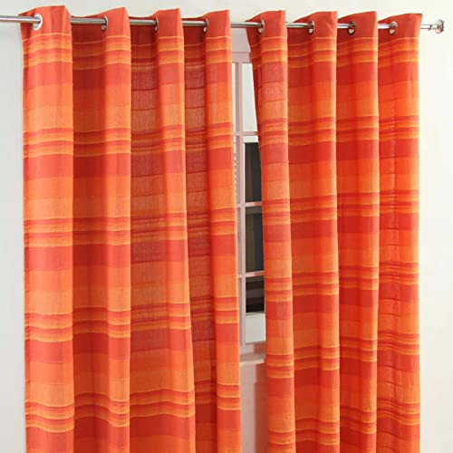 Homescapes Morocco Ösenvorhang 2er-Set, Vorhang Terracotta gestreift 167x228 cm aus 100% Baumwolle, 2 handgewebte Vorhangschals, Streifen-Gardinen mit Ösen