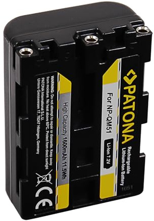 Patona NP-FM55H NP-QM51 Lithium-Ionen Akku – 1600mAh, 7,4V, 11,52Wh – Hochwertiger Ersatzakku für Sony NP-FM55H, NP-FM50, NP-QM51, Leicht & leistungsstark