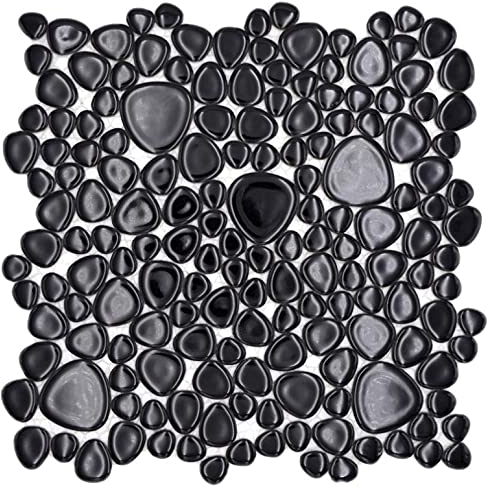 Kieselmosaik Pebbles Ceramica Nero Spots Piatto Doccia Specchio Piastrelle Specchio da Doccia a Specchio MOS12-0302 | 10 tappetini a mosaico