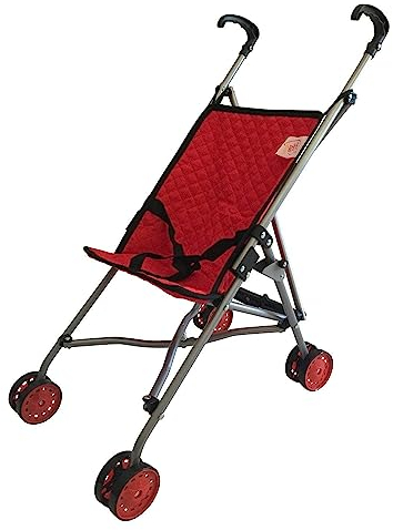 The New York Doll Collection Erste PuppenBuggy (Puppenwagen) Rot Gesteppte Farbe für 18 Zoll / 46cm Puppen - Falten zur Aufbewahrung - Puppenwagen Geschenk für Kleinkinder - Puppenzubehör