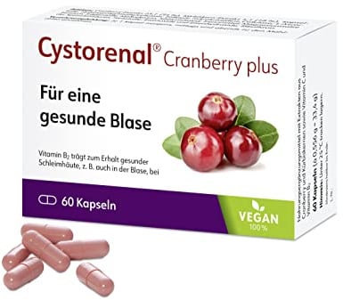 Cystorenal Cranberry plus, 60 Kapseln, 100% Vegan, mit Extrakten aus Cranberry und Kürbis, Vitamin B2 und Vitamin C, für eine gesunde Blase