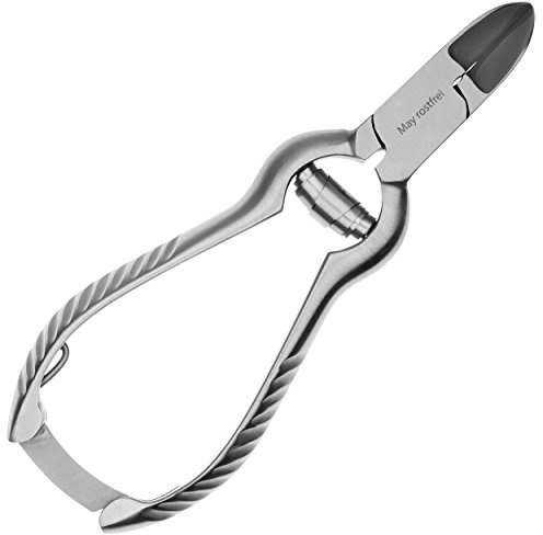 May Nagelzange Fußnägel Pufferfeder 13,5 cm Edelstahl | Nickelfreies Instrument mit geriffelten Griffen für die mühelose Fußpflege