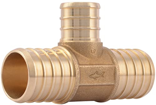 SharkBite 1 Inch x 1 Inch x 3/4 Inch Crimp Reducing Tee, Brass Plumbing Fitting, PEX Pipe, PE-RT, UC416LFA