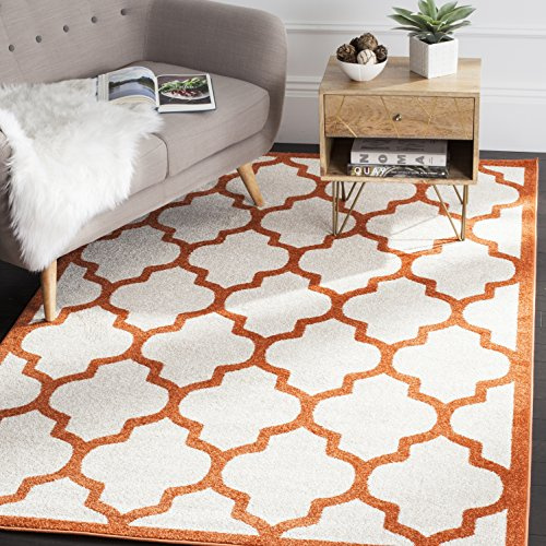 SAFAVIEH Amherst Collection Accent Rug - 4' x 6', Beige & Orange, Moroccan Trellis Design, Non-Shedding & Easy Care, Ideal for High Traffic Areas in Entryway, Living Room, Bedroom (AMT420F)