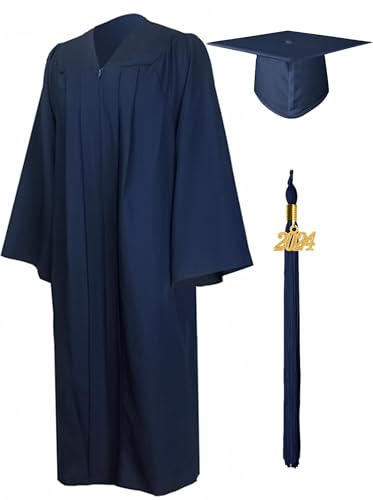 GraduationMall Graduation Gown and Cap for Adults 2022 Year Charm Unisex Matte University Bachelor High School M Navy Blue