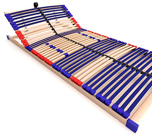 Stabiler Lattenrost 100% BUCHE Lattenrahmen - Kopfteil verstellbar - SCHULTERFRÄSUNG, 7 Zonen, 42 Federleisten, Härte-Regulierung, Mittelgurt - Vario Sleep Best 42® unmontiert (130x200cm)