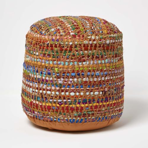 Homescapes Chindi Pouf Sitzhocker Fußhocker rund Ethno Look bunt 45 cm Durchmesser 40 cm hoch