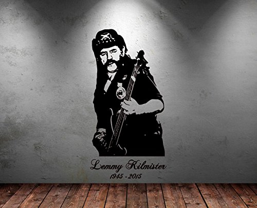 Wandaufkleber / Vinyl-Sticker, großes Fotomotiv von Motorhead-Frontmann Lemmy Kilmister, inkl. Rakel, Schwarz , Large - 113cm H x 58cm W
