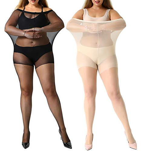 MANZI Women's 2 Pairs Plus Size Control Top Ultra-Soft Tights