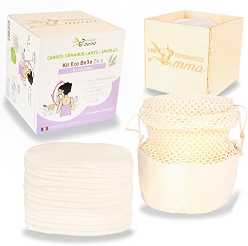 Les Tendances d'Emma - Kit Eco Belle Bois - 15 carrés démaquillants - Biface coton Bio