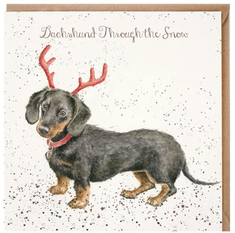Wrendale Designs by Hannah Dale - Dachshund Through The Snow - Gold Foiled Christmas Card - Single