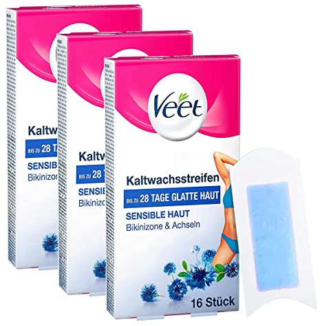 Veet Bikini Kaltwachsstreifen, 3er Pack (3 x 16 Stück)