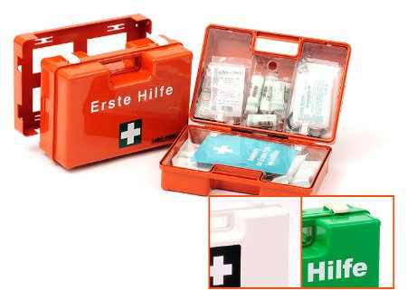 Verbandskoffer/Erste Hilfe Koffer mit Füllung nach DIN 13157 mit Wandhalterung