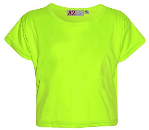 A2Z 4 Kids Girls Crop Top Plain T Shirt Soft Feel - New Crop Top Plain Neon Green 13