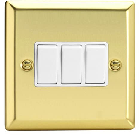 Varilight XV3W Rocker Switches White 3 Gang Victorian Brass