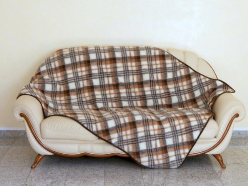 Couverture 100 % laine mérinos à carreaux Dimensions : 140 x 200 cm