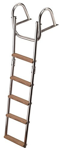 Scala Scaletta in Acciaio Inox 5 Gradini in Legno Teak per Barca Gommone 116 cm