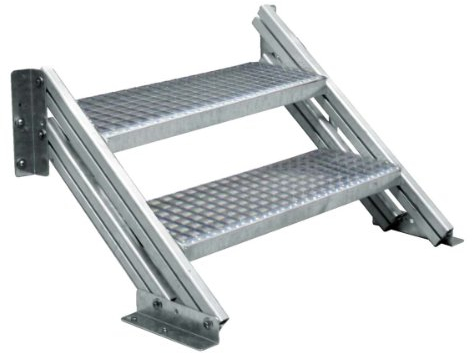 Alu-Profilholm Treppe COLORADO für Außen mit Gitterroststufen 1000mm breit, 3 Steigungen