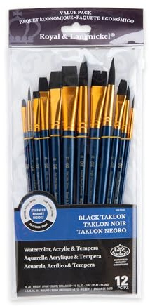 Royal and Langnickel RSET-9302 Taklon Variety Brush Set - Soft Black (Pack of 12)