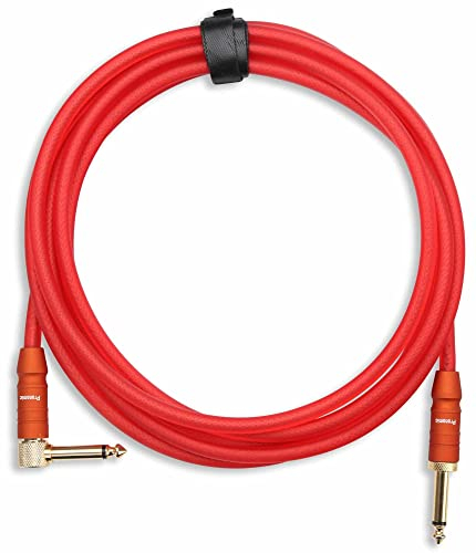 Pronomic Trendline INST-A-3R Klinkenkabel 3m (Professionelles Gitarren-/Instrumentenkabel, 6,3mm Klinke, 24 Karat vergoldet, flexibler und robuster Außenmantel, inkl. Kabelklette) rot