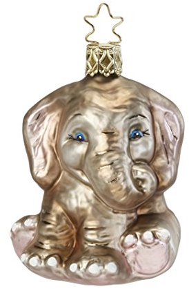 Christbaumschmuck Glas 7.5cm Baby Elefant mundgeblasen handbemalt Wildtiere Weihnachtskugeln beige