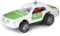 Darda 50331 - Darda Auto Polizeiwagen mit Metallgehäuse, weiß / grün, ca. 7,7 cm, Rennauto mit auswechselbaren Rückzugsmotor, Fahrzeug mit Aufziehmotor für Kinder ab 5 Jahre, Auto für Dardabahn