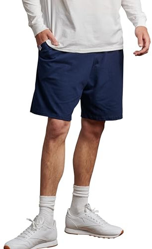 Russell Athletic Herren-Shorts aus Baumwolle mit Taschen, lockere Passform, 22,9 cm, Verstellbarer elastischer Bund, Größen S-4X, Marineblau, XX-Large