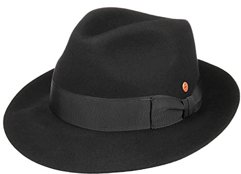 Mayser City Fanal Bogarthut Herrenhut Haarfilzhut Filzhut Fedora Damen/Herren - Made in The EU mit Futter, Ripsband Frühling-Sommer Herbst-Winter - 61 cm schwarz