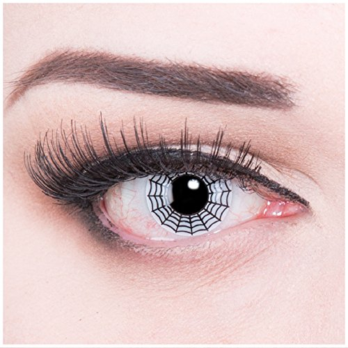 Funnylens 1 Paar farbige weisse schwarze Crazy Fun Spinne Spider Jahres Kontaktlinsen perfekt zu Halloween, Karneval, Fasching oder Fasnacht mit gratis Kontaktlinsenbehälter ohne Stärke!
