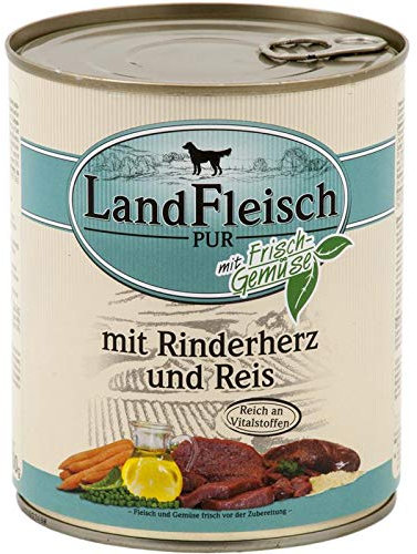 Landfleisch Pur Rinderherzen & Reis | 6x 800g Hundenassfutter