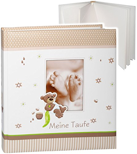 großes Fotoalbum - Meine Taufe__ süßer Teddy Bär & Babyfüße__ Taufalbum - Gebunden zum Einkleben & Eintragen - blanko weiß - groß 60 Seiten - für bis zu..