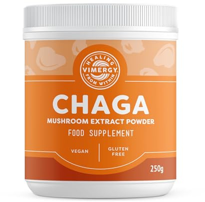 Vimergy Wild Chaga Mushroom Extract Powder, 166 Servings - Ideal in Chaga Tea, Coffee, Smoothies - Cardiovascular Support - Kosher, Vegan, No Gluten, Paleo - Pure Chaga, No Fillers (250g)