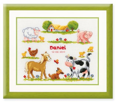 Vervaco Birth Record Farm Animals Counted Cross Stitch Kit, Multi-Colour
