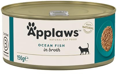 Applaws 100% Natural Wet Cat Food, Ocean Fish In Broth, 156 g Tin (Pack of 24)