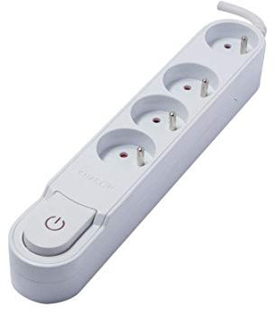 Chacon Multiprise Design sans parafoudre avec Interrupteur/Disjoncteur 1,5 m 4 Prises Blanc