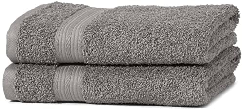 Amazon Basics 2 Handtücher für Badezimmer, farbecht, 100 % Baumwolle, weich, saugfähige Händehandtuch, 50 x 100 cm, Grau, 2 Stück