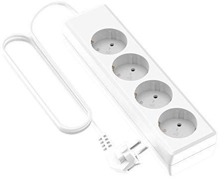 Garza Power - Regleta de 4 enchufes sin Interruptor y con Toma de Tierra | Ladrón múltiple de 1.4 Metros | hasta 3680W | Protección Infantil |Cable H05W-F 3G | Color Blanco