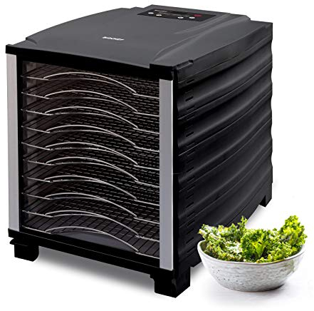 BioChef Arizona Food Dehydrator with 10 Stainless-Steel Trays - Timer, Transparent Door and Removable Trays - Tritan which Contains No Bisphenol A (BPA) Black
