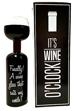 Zhouchou It's Wine O'Clock – Weinflasche geformtes Glas Neuheit Geschenk – passend für eine ganze 750 ml Flasche Wein! (1)