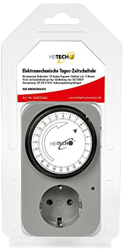 HEITECH Zeitschaltuhr mechanisch mit Kindersicherung - Zeitschaltuhr TÜV & GS geprüft bis max. 16A & 3500W - 96 Schaltsegmente mit je 15 min - mechanische Zeitschalt Steckdose, Timer Steckdosen