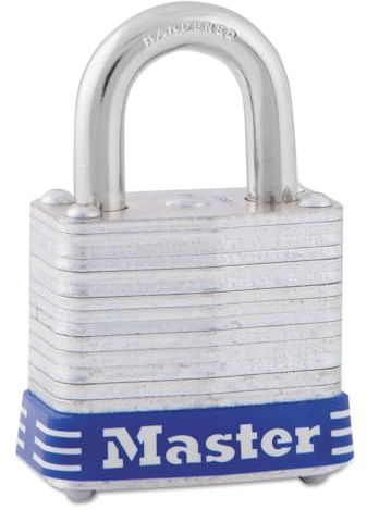 Master Lock Four-Pin Tumbler Lock, Laminated Steel Body, 1-1/8 Wide, Silver/Blue, Two Keys, EA - MLK7D