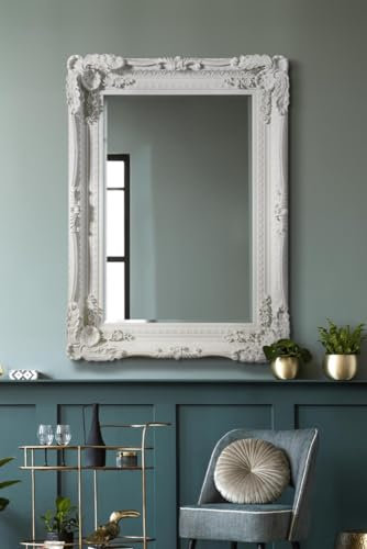 MirrorOutlet 4 FT x 3 ft 122 cm x 91 cm groß Elfenbeinfarben/cremefarben verzierter Wandspiegel, dekorativ antik