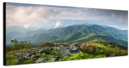 Paul Sinus Art Image panoramique sur toile et châssis 120 x 40 cm Paysage montagnes prairie ciel nuageux nature