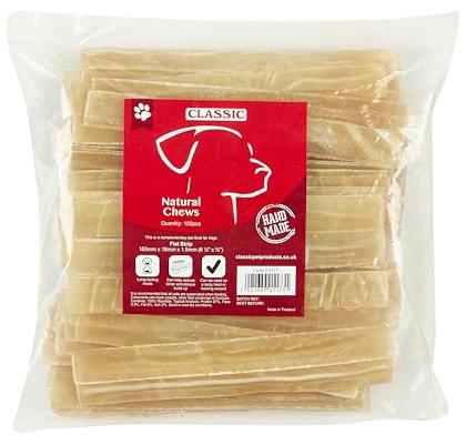 Classic Pet Products Rawhide Flat Strip for Dogs, 165 x 19 x 1.5 mm, Pack of 100